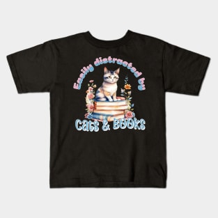 Easily distracted by Cats and Books Kids T-Shirt